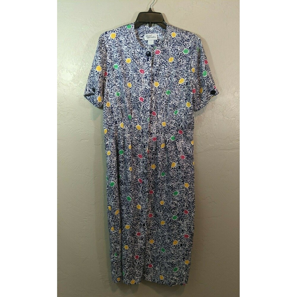 VTG Hal Hardin Womens 10 Blue White Full Button Down Teacher Secretary Dress